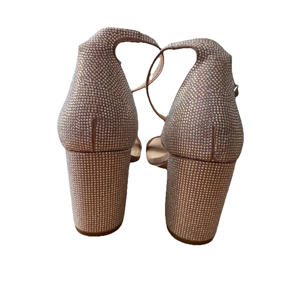 Madden NYC Rhinestone Sandals Block Heel Iridescent Silver Dressy‎ Size 8
